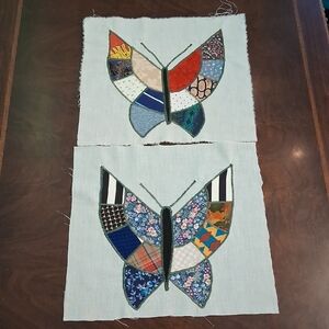 2 Colorful Patchwork Butterfly Quilt Blocks 4021